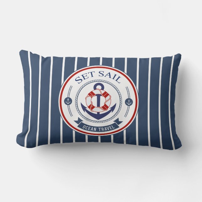 Set Sail Ocean Travel Nautical Lumbar Pillow (Front)