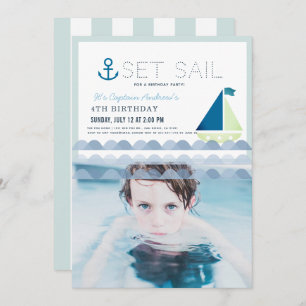 Set Sail Sailboat Blue Boy Birthday Photo Invitation