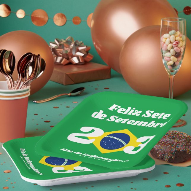Sete de Setembro Independence Day Brazil Flag Paper Plates (Multi)