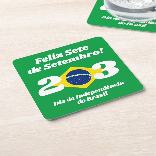 Sete de Setembro Independence Day Brazil Flag Square Paper Coaster (Angled)