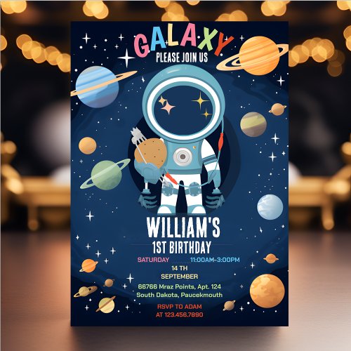 sets Planet Alien Stars Space galaxy 1st Birthday Invitation