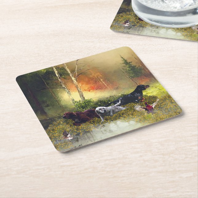 Setters Family   Square Paper Coaster (Angled)