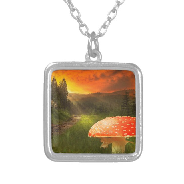 Setting Autumn Sun. Silver Plated Necklace (Front)