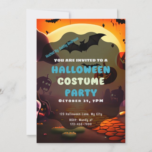 Setting Sun Bats Jack-O' Lanterns Halloween Invitation (Front)