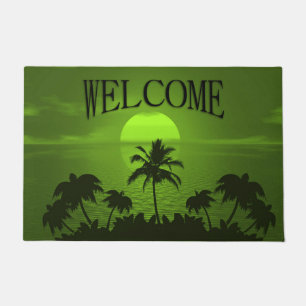 Setting Sun Green Tropics Palm Beach Doormat