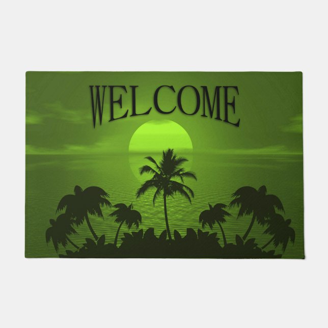 Setting Sun Green Tropics Palm Beach Doormat (Front)