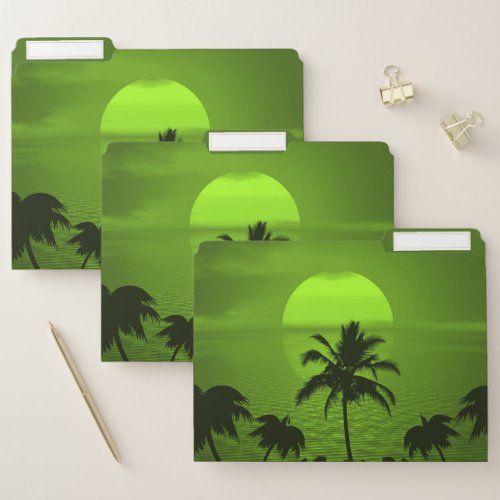 Setting Sun Green Tropics Palm Beach File Folder