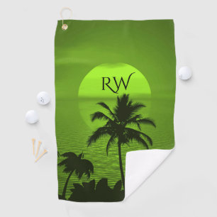 Setting Sun Green Tropics Palm Beach Golf Towel