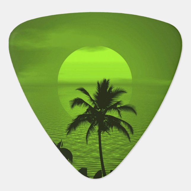 Setting Sun Green Tropics Palm Beach Guitar Pick (Front)