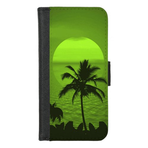 Setting Sun Green Tropics Palm Beach iPhone 87 Wallet Case