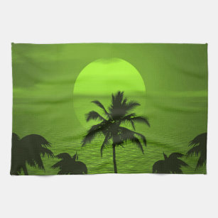 Setting Sun Green Tropics Palm Beach Kitchen Towel