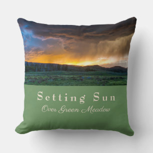 Setting Sun over Green Meadow Throw Pillow