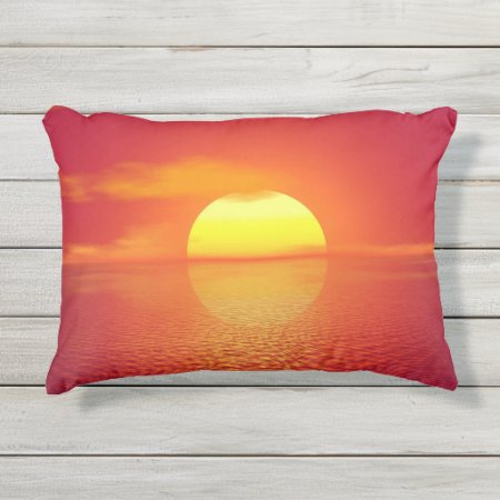 Setting Sun over Orange Sea Calm Ocean  Outdoor Pillow