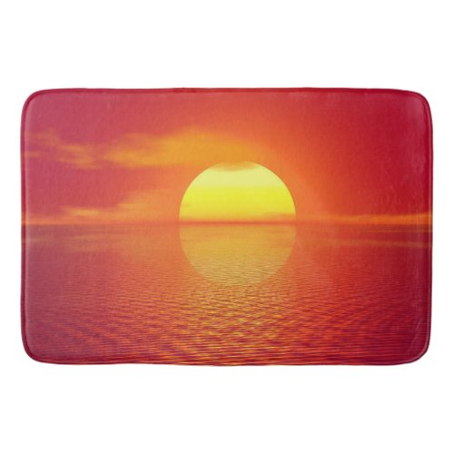 Setting Sun over Orange Sea Calm Ocean Sunset  Bath Mat