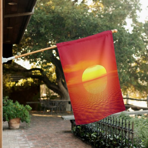 Setting Sun over Orange Sea Calm Ocean Sunset  House Flag