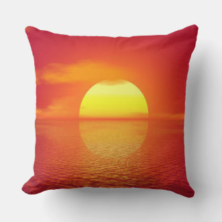 Setting Sun over Orange Sea Calm Ocean Sunset  Throw Pillow
