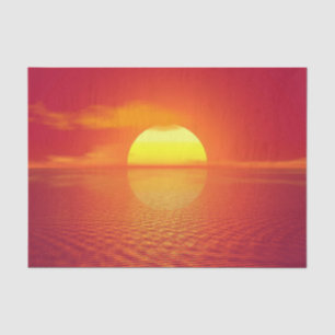 Setting Sun over Orange Sea Calm Ocean Sunset Tissue Paper