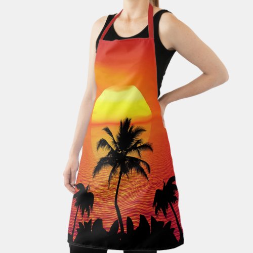 Setting Sun Red Tropics Palm Beach Apron