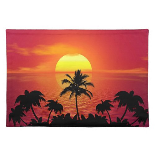 Setting Sun Red Tropics Palm Beach Cloth Placemat