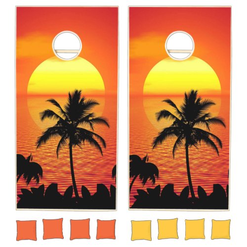 Setting Sun Red Tropics Palm Beach Cornhole Set