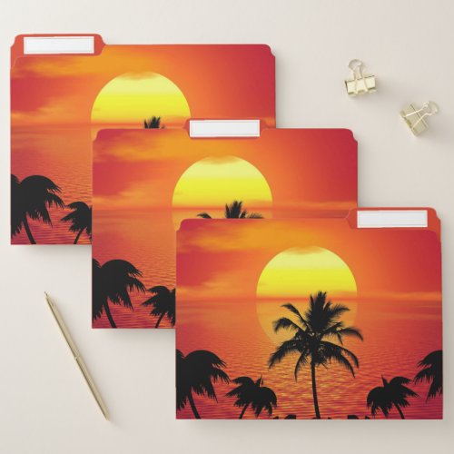 Setting Sun Red Tropics Palm Beach File Folder