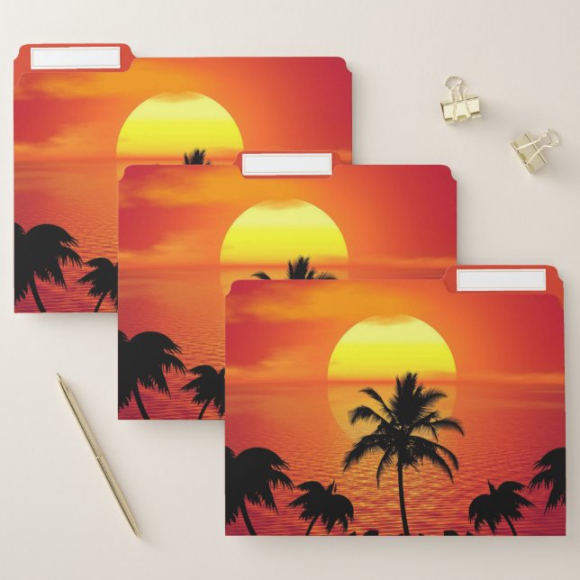 Setting Sun Red Tropics Palm Beach File Folder (Set)