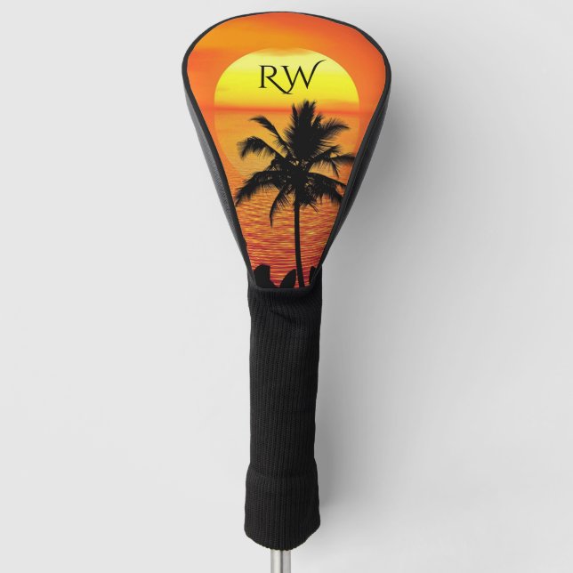 Setting Sun Red Tropics Palm Beach Initial Golf Head Cover (Front)
