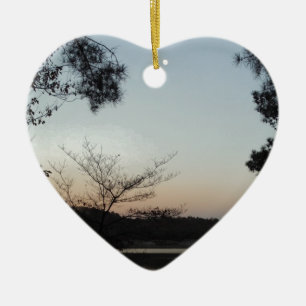 Setting Sun, Rising Moon  over  Lake Arrowhead Ceramic Ornament