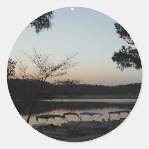 Setting Sun, Rising Moon over Lake Arrowhead Classic Round Sticker