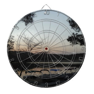 Setting Sun, Rising Moon  over  Lake Arrowhead Dartboard With Darts