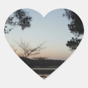 Setting Sun, Rising Moon over Lake Arrowhead Heart Sticker