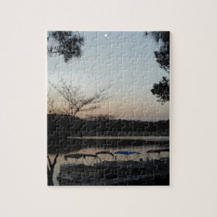 Setting Sun, Rising Moon over Lake Arrowhead Jigsaw Puzzle