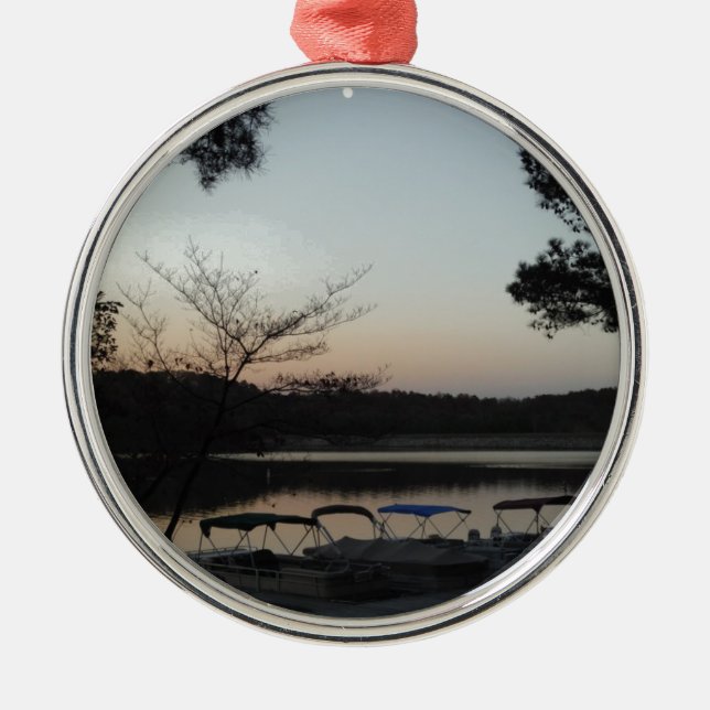 Setting Sun, Rising Moon  over  Lake Arrowhead Metal Ornament (Front)