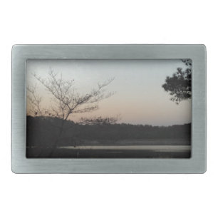 Setting Sun, Rising Moon over Lake Arrowhead Rectangular Belt Buckle