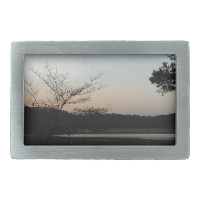 Setting Sun, Rising Moon  over  Lake Arrowhead Rectangular Belt Buckle (Front)