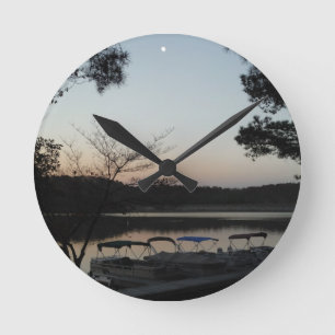 Setting Sun, Rising Moon over Lake Arrowhead Round Clock
