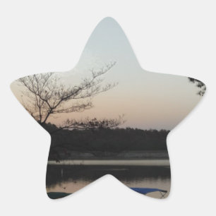 Setting Sun, Rising Moon over Lake Arrowhead Star Sticker
