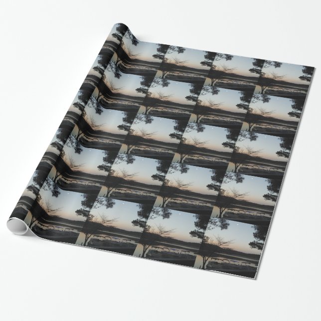 Setting Sun, Rising Moon  over  Lake Arrowhead Wrapping Paper (Unrolled)