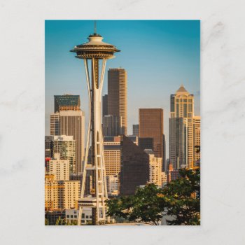 Setting Sunlight On The Space Needle And Seattle Postcard by takemeaway at Zazzle