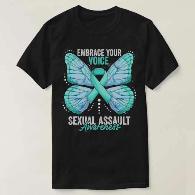 Seual Assault Awareness Month Butterfly Teal Ribbo T-Shirt (Design Front)