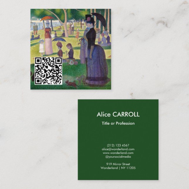 Seurat - A Sunday on La Grande Jatte - QR Code Square Business Card (Front/Back)