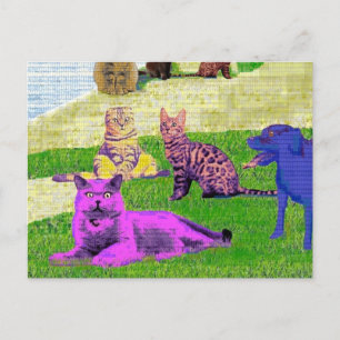 Seurat Sunday Afternoon Parody Cat Art Postcard
