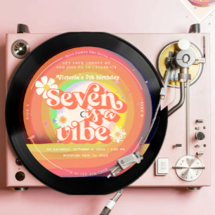 Seve is a Vibe Groovy Retro Vinyl Rainbow Daisy Invitation