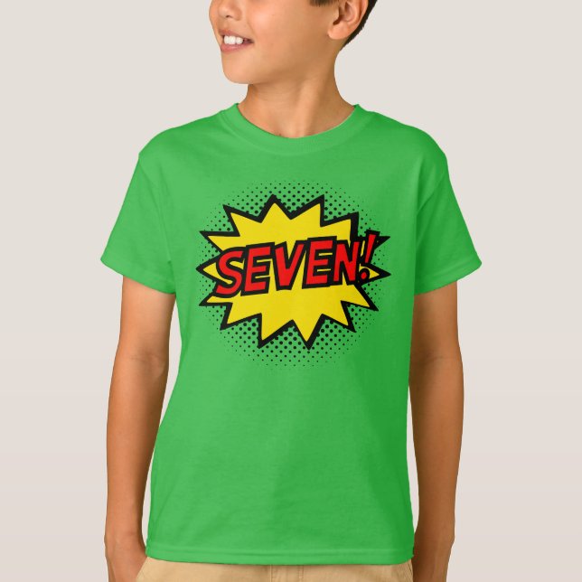 SEVEN! 7th Birthday Gift Superhero Logo T-Shirt (Front)