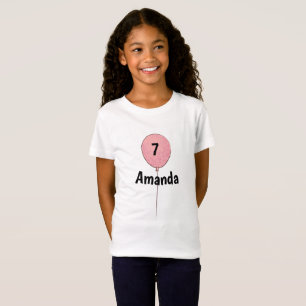 Seven Birthday with Name & Pink Balloon 7th BDay T-Shirt