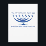 Seven branch menorah of Israel and Shema Israel Postcard<br><div class="desc">Seven branch menorah of Israel and Shema Israel Blue Color</div>