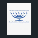 Seven branch menorah of Israel and Shema Israel Postcard<br><div class="desc">Seven branch menorah of Israel and Shema Israel Blue Color</div>
