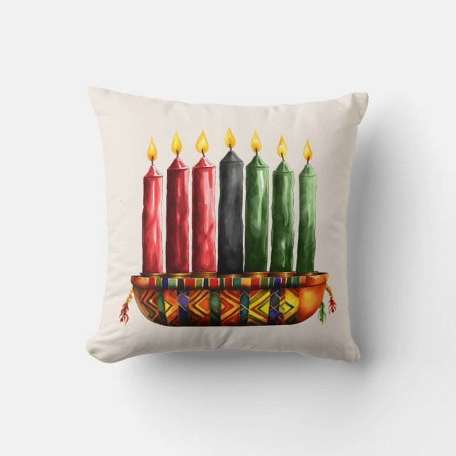 Seven Candles Kwanzaa Throw Pillow (Front)