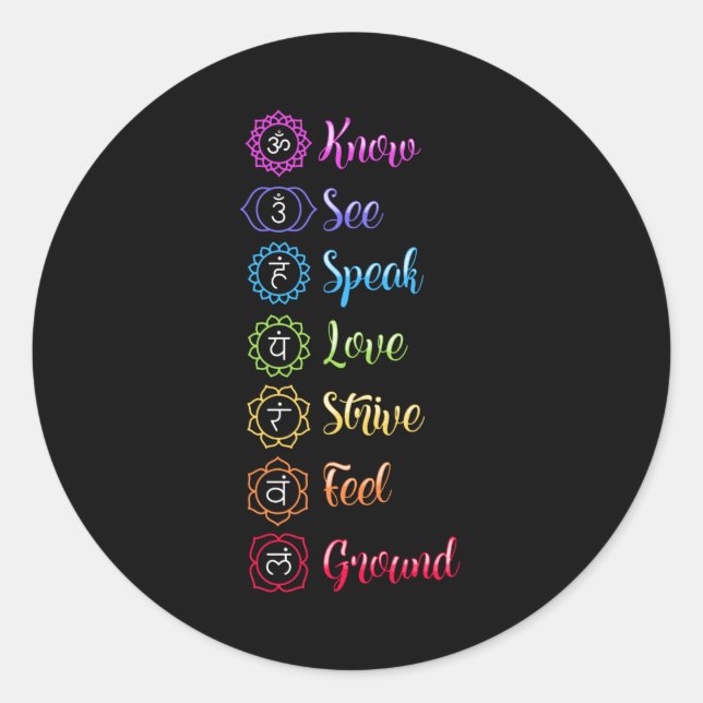 Seven Chakra Om Yoga Classic Round Sticker (Front)