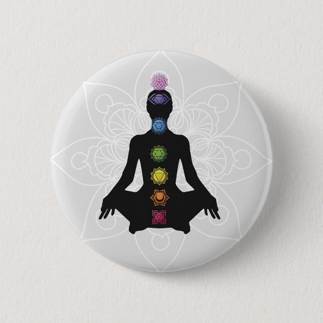 Seven chakras silhouette button (Front)